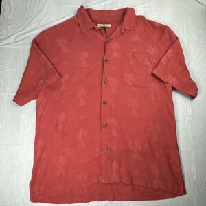 Tommy Bahama Silk Camp Button Up Shirt Floral Jacquard Tropical Palm Size XL